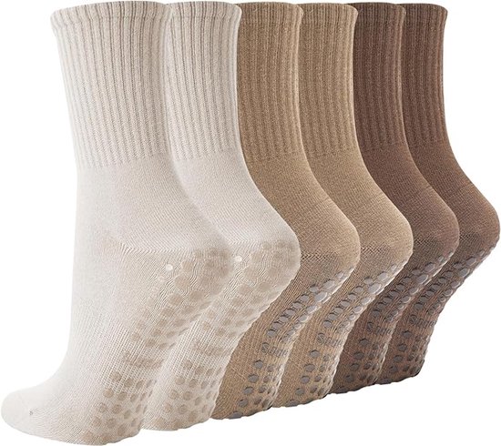 Pilates Sokken Dames Antislip – Set van 3 – Katoen – Ademend – Yoga, Fitness & Dans – Maat 36-40
