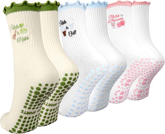 Pilates Sokken Grip - 3 Paar - Schattige Yoga Sokken - Antislip voor Dans en Gym - SnelShoppen