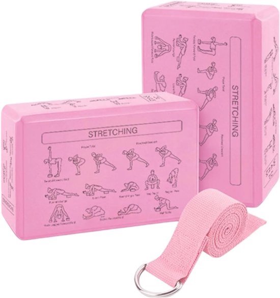 Pilatesblokken Set - Fitnessblokken Yogasteen - Oefeningen Verbeteren - Antislip Oppervlak - 23 x 15 x 7.5 cm - Roze