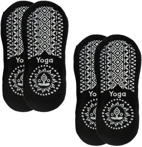 Pilatessokken - Antislip sokken - Comfortabel materiaal - Zwart - Yogasokken - Geschikt voor thuis, ziekenhuis - 2 paar