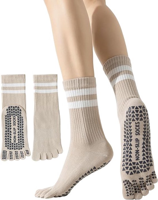 Pilatessokken voor dames-teensokken- antislip- stoppersokken met grip noppen- yogasokken van katoen- 5 vingers- voor barre- dans- fitness- trampoline-thuis, een paar- EU 36-42 van Merkloos