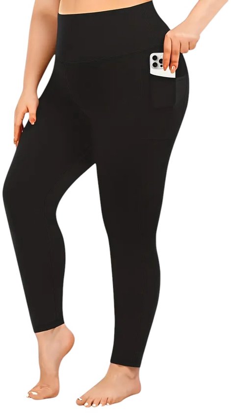 Plus Size Pocket Legging voor Dames - Maat XL t/m 5XL - Zachte Stof - Met Zijzakken - Comfortabel - Rekbaar - Stretchy - Met Zakken - Handig - Pockets - Big Size - Zwart - Maat XL van Merkloos