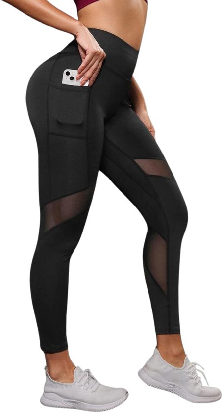 Pocket Legging - Ademend - Dames - Sportlegging - Vrouwen - High Waist - Yoga - Broek - Mesh panelen - Telefoon Zakken - Fitness - Atletisch - Comfortabel van Famulily