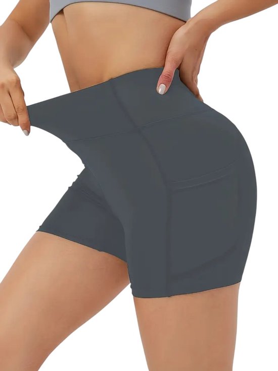 Pocket Short - Dames - Sportbroek - Sportlegging - Short met Zakken - Korte Broek - met zakken - Comfortabel - Donkergrijs - Grijs - Maat S van Merkloos