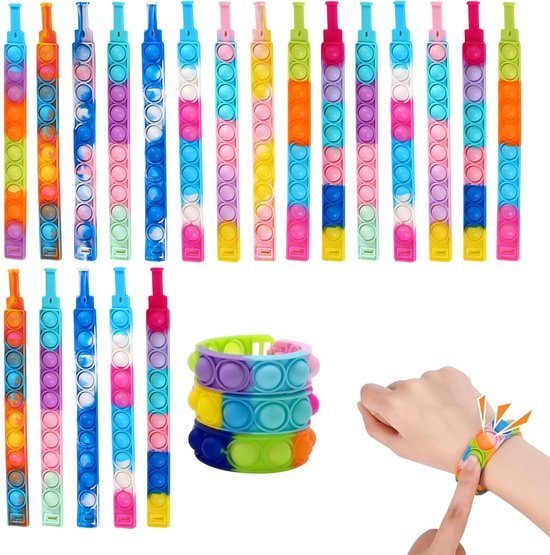 Popit-Armband 20 Stuks - Antistress Speelgoed - Fidget Armband - Draagbaar - Voor Kinderen/Volwassenen - Verlicht Angst en Stress - Fidgetarmband