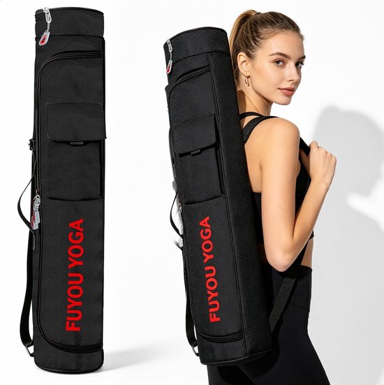Praktische yogamat tas met zijrits, ideaal voor het opbergen van yogamatten, handdoeken en sportkleding, met aparte opbergcompartimenten