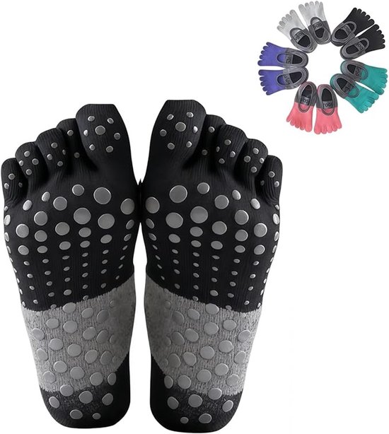 Premium Antislip Yoga Sokken met Tenen - 5-Teens Ontwerp - Maximale Grip & Stabiliteit - Open Wreef Design - Universele Maat - Antislip Zool - Ademend & Hygiënisch - Geschikt voor Pilates, Barre & Dans - Dames - zwart van Merkloos