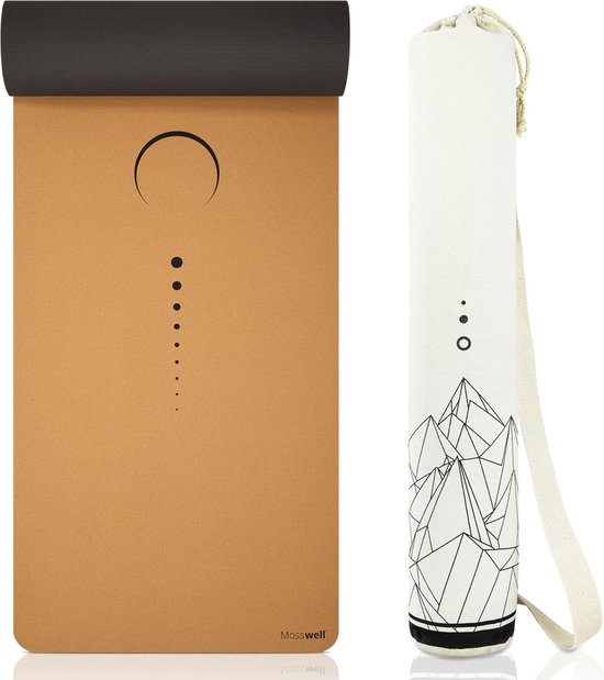 Premium kurk yogamat (4 mm dik) - antislip fitnessmat met hulplijnen - pilatesmat + yogatas van Avento