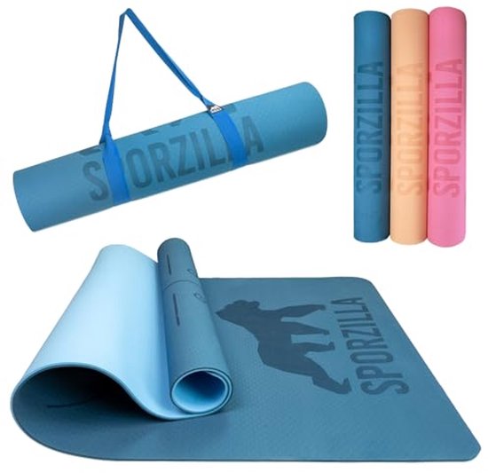 Premium XL fitness- en yogamat 80 cm breed, 8 mm dik, antislip, veilig en hygiënisch met hulplijnen van Merkloos