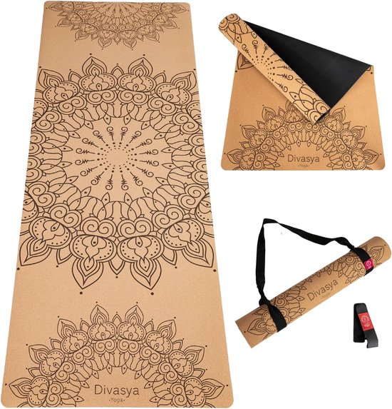 Premium yogamat kurk antislip: gemaakt van natuurlijk rubber, antislip & kurk, natuurlijk & duurzaam, royale afmetingen (183 x 66 x 0,4 cm), yogamat kurk antislip, draagriem, vrij van