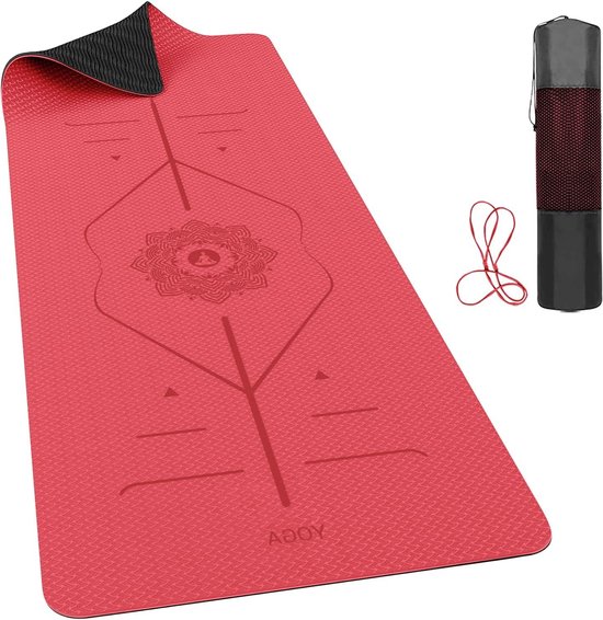 Pro Yogamat met uitlijningslijnen - 6 mm dikte - antislip - ultralicht - zweetbestendig - milieuvriendelijk - met draagtas en riem - voor dames en heren - voor pilates en gymnastiek Yoga mat van Pro