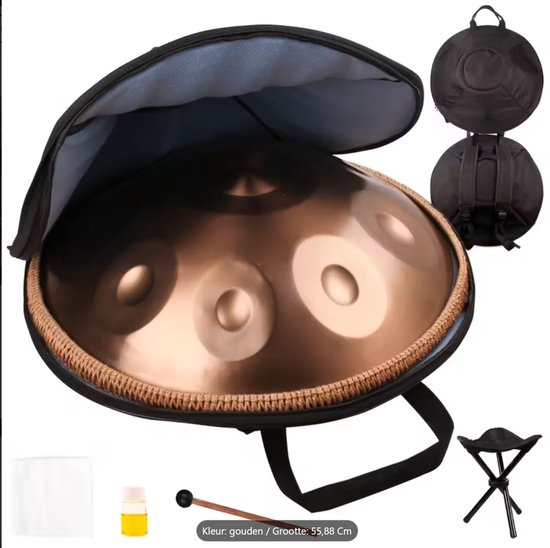 Professionele Handpan 22 Inch (55,88 cm) - Gouden Handpan Drum met Draagtas, Standaard, Mallet, Onderhoudsolie & Doek - Meditatie, Yoga, Sound Healing en Muziek van Merkloos