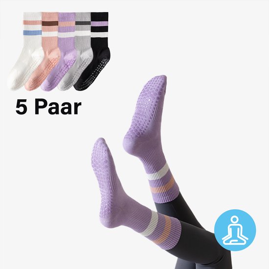 Professionele Yogasokken Dames-5 Paar-Antibacterieel-Antislip-Maat 36-42-Multi Kleuren van Merkloos