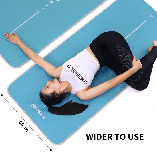 PROIRON NBR Yogamat - 183 x 66 cm - 10 mm dik - Verstevigde randen - Cyaan/Grijs van Proiron