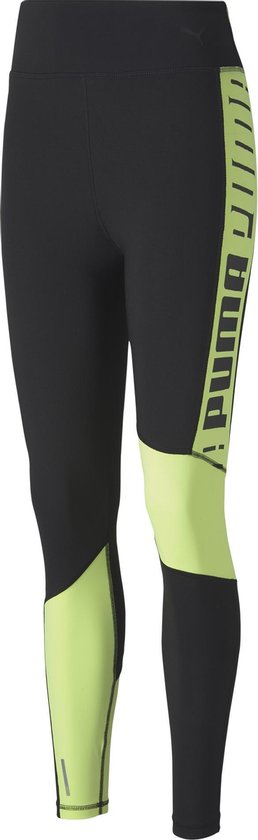PUMA - Train Logo High Rise 7/8 Tight - Puma Black-Fizzy Yellow - Vrouwen - Maat XS