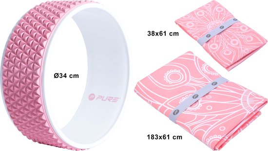Pure2Improve - yoga handdoek - yoga wiel - yogaset - roze van Pure2Improve