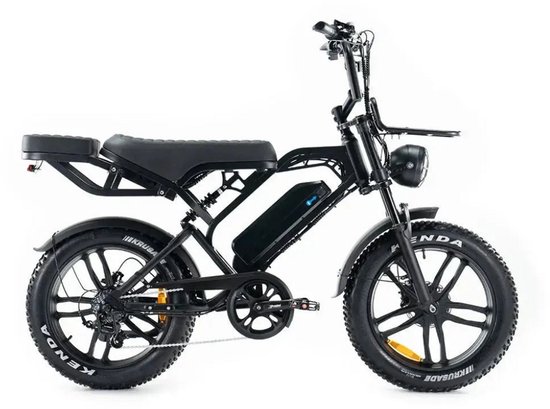 QMWHEEL V20 Pro Elektrische Fatbike - Ingebouwd Alarmsystseem - Inclusief Achterzitje - Inclusief Voetsteuntjes - Inclusief Voorrekje - 20 Inch - 250W Motor - 7 Versnellingen - 60 km Actieradius - Hydraulische Schijfremmen - Zwart van QmWheel