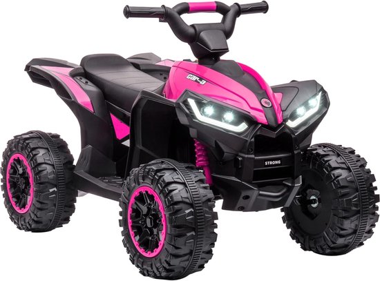 Quad elektrische buggy voor kinderen, 12 V, 3 km/u, max. lichteffecten, zadel voor kinderen, 3-5 jaar, metaal, PP, zwart, roze van HOMCOM
