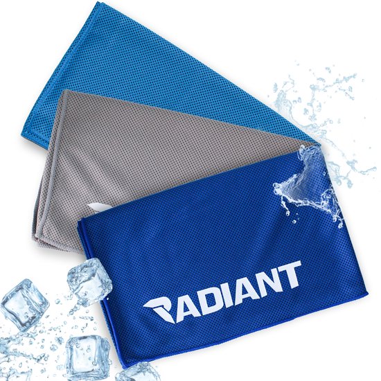 Radiant - verkoelende handdoek - 3 stuks - Sneldrogend - 100x30cm - Donkerblauw/Grijs/Lichtblauw - Outdoor en Indoor sporten - Backpacken en Reizen - coolingtowel - ijshanddoek - koelhanddoek - yoga - tennis - pilates van Radiant
