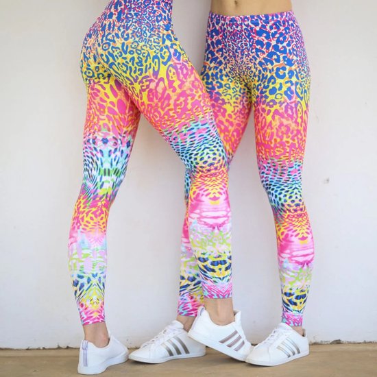 Regenboog Luipaard | Dames legging | Middelhoge Taille & Stretch | Positive Pants | XS/S/M van Merkloos