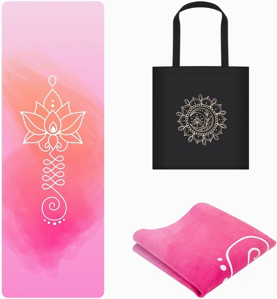 Reis Yoga Mat - Opvouwbare Fitness Mat - Thuis Sporten - Zweetabsorberend Suède - 183 x 61 cm - Roze