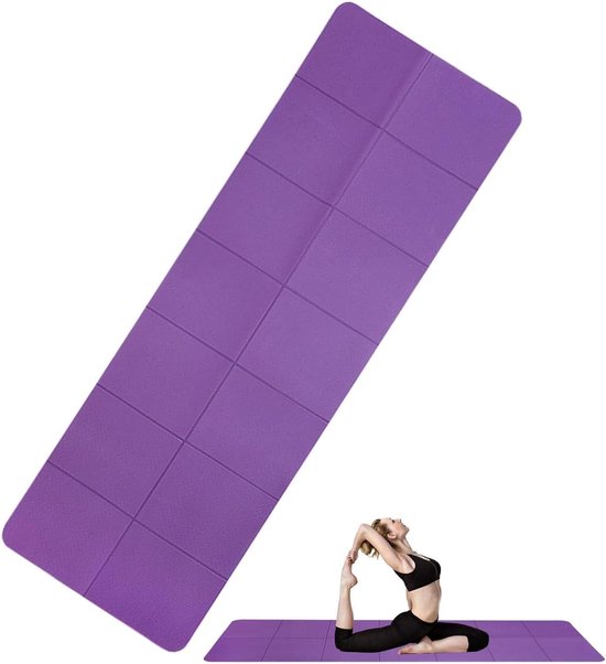 Reis-yogamat, inklapbare yogamat, antislip, draagbaar, verbrede en verdikte fitnessmat, dubbelzijdig, antislip draagtas, inklapbare trainingsmat voor vloeroefeningen