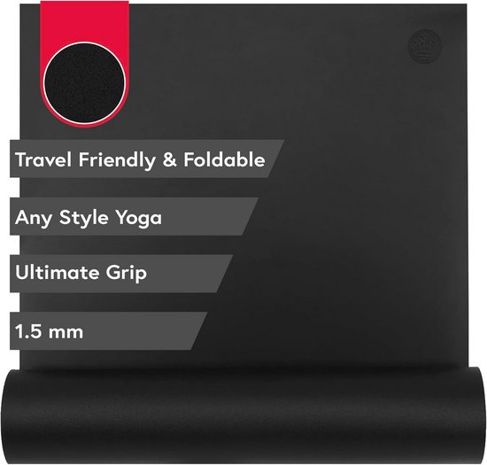 Reis Yogamat - Opvouwbare Mat - Fitness Oefeningen - Zweetbestendige Grip - 180 x 61 cm - Zwart