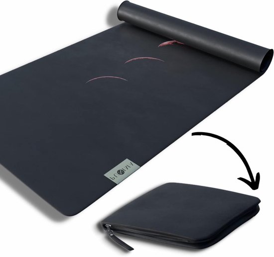 Reisyogamat - Opvouwbare yogamat - Reizen en yoga - 2-in-1 mat en handdoek - 183 x 68 cm - Donker