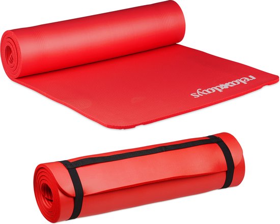 Relaxdays 2x yogamat dik - sportmat - workout matje - jogamat - joga matje - rood van Relaxdays
