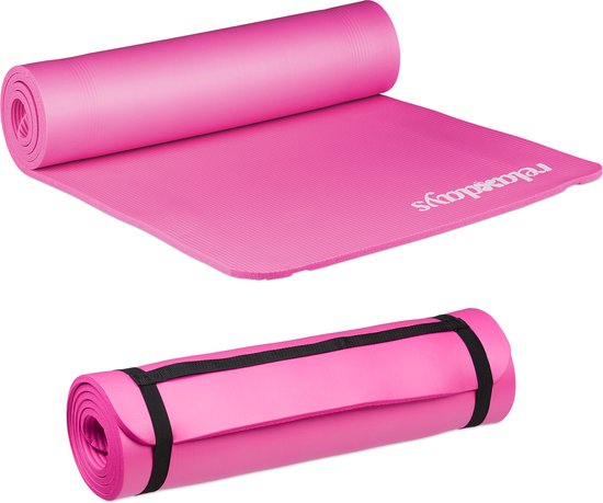 Relaxdays 2x yogamat dik - sportmat - workout matje - jogamat - joga matje - roze van Relaxdays