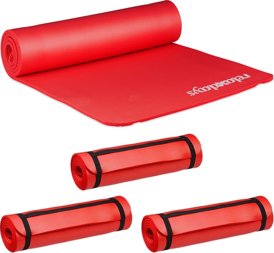 Relaxdays 4x yogamat dik - sportmat - workout matje - jogamat - joga matje - rood van Relaxdays