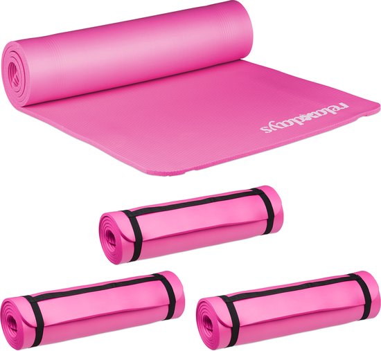 Relaxdays 4x yogamat dik - sportmat - workout matje - jogamat - joga matje - roze van Relaxdays