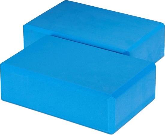 Relaxdays yogablok - set van 2 - foam - antislip - 8 x 23 x 15 cm - blauw van Relaxdays