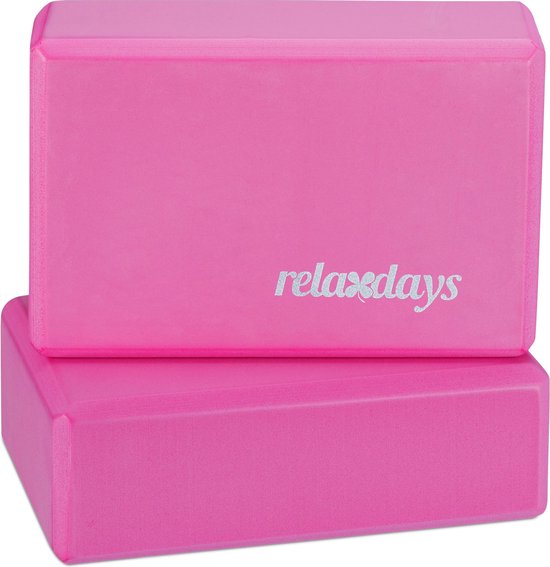 Relaxdays yogablok - set van 2 - foam - antislip - 8 x 23 x 15 cm - roze van Relaxdays