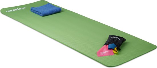 Relaxdays yogamat - 60 x 180 cm - 1 cm dik - gewrichtsvriendelijk - met draagband - groen van Relaxdays