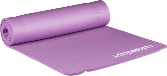 Relaxdays yogamat - 60 x 180 cm - 1 cm dik - gewrichtsvriendelijk - met draagband - paars van Relaxdays