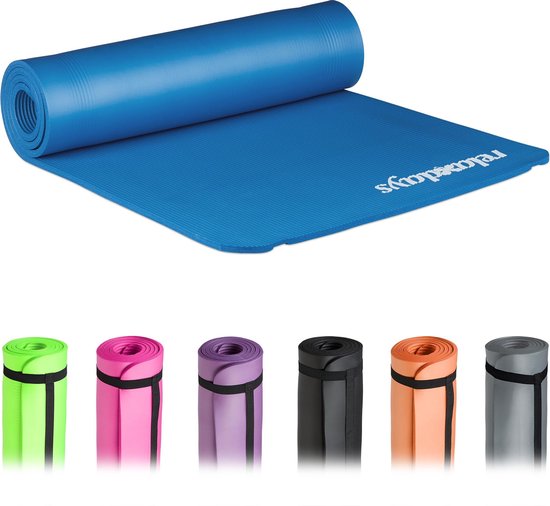 Relaxdays yogamat - 60 x 180 cm - 1 cm dik - gewrichtsvriendelijk - met draagband - rood van Relaxdays