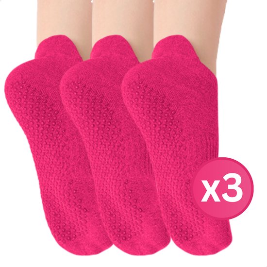 RENALUX - Yoga Sokken Antislip Dames - Antislip Sokken Dames - Pilates Sokken - Anti Slip Sokken - Huissokken met Antislip Dames - Fuchsia, Fuchsia & Fuchsia - Set van Maarliefst 3 Paar van Merkloos