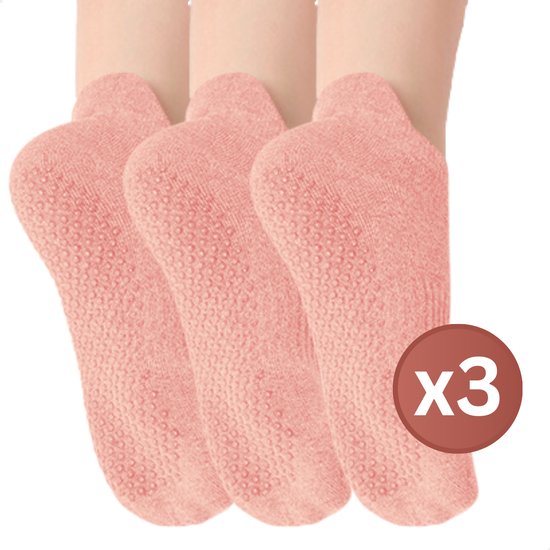 RENALUX - Yoga Sokken Antislip Dames - Antislip Sokken Dames - Pilates Sokken - Anti Slip Sokken - Huissokken met Antislip Dames - Roze, Roze & Roze - Set van Maarliefst 3 Paar van RENALUX
