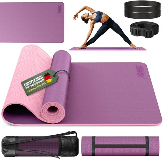 RE:Sport Yogamat, ftalaatvrij, gymnastiekmat, antislip, fitnessmat, vrij van schadelijke stoffen, trainingsmat met draagriem, 183 x 61 x 0,6 cm van Merkloos