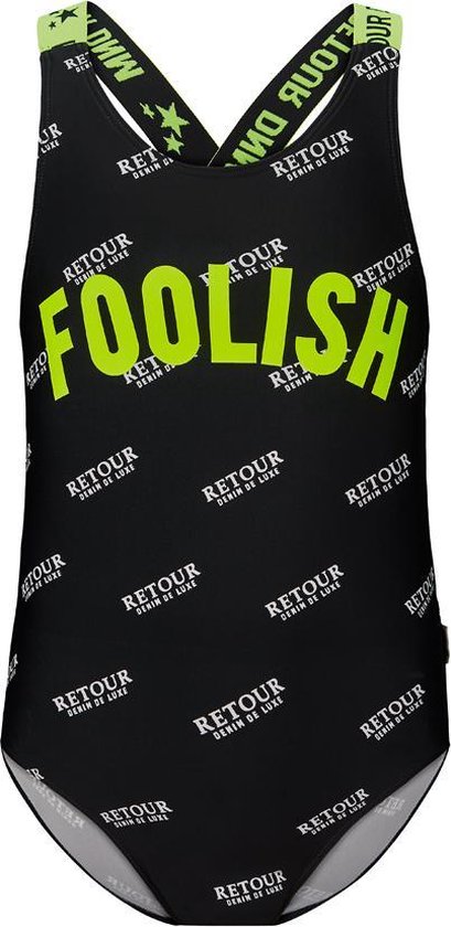 Retour Jeans Meisjes Badpak Fem Zwart/Neon Geel van Retour Jeans