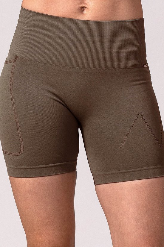 REVIVE Amarante - Sportshort Dames - Seamless, High Waist, Yoga - Brownie Brown - Maat L van REVIVE