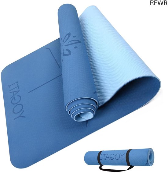 RFWR® Milieuvriendelijke yogamat - Antislip, Dikke TPE Mat met Lichaamsuitlijning Lijnen voor Yoga, Pilates, Gym en Fitness van rfwr