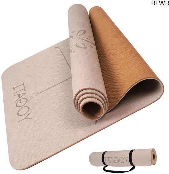 RFWR® Milieuvriendelijke Yogamat – Antislip en Dikke Mat met Lijnen voor Yoga en Pilates van Merkloos