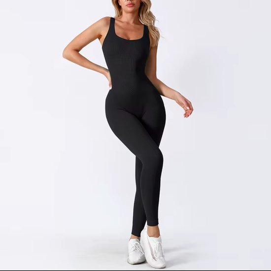 RIBBY LONG GYM JUMPSUIT - Maat XL - Zwart - Black - Jumpsuit - Gym wear - Gymkleding - Sportkleding - Yogakleding van Oner Active
