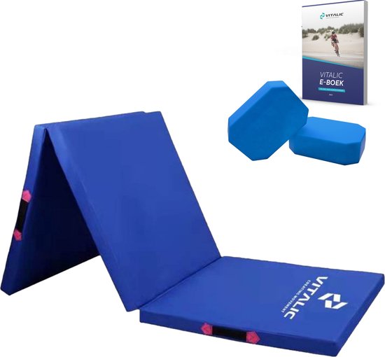 Robuuste Yoga Mat extra dik (3cm dik en 180cm lang) incl. Yoga blokken set van 2 en 4 weken durend ONLINE Trainingsschema - XXL Anti slip en Opvouwbare Yogamatten | Vitalic van Vitalic