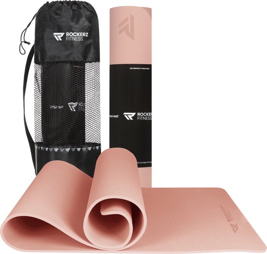 Rockerz Deluxe Yoga mat - Fitness mat - Sport mat - Yogamat anti slip & eco - Extra Dik - Duurzaam TPE materiaal - Incl Draagtas - Rose Gold van Rockerz