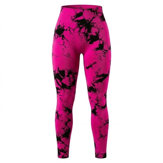 Rode roos sport legging dames - high waist fitness legging met zwart patroon - elastische yoga legging met aansluitende pasvorm - sport broek voor fitness yoga training en hardlopen - maat L