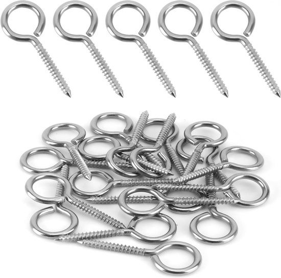 - Roestvrij Stalen Ooghaak Schroeven - Zelftappende Ring - Zware Kwaliteit - 5,3 cm - Hangmatten - Yoga Banden - Schommelstoelen - Binnen/Buitengebruik.