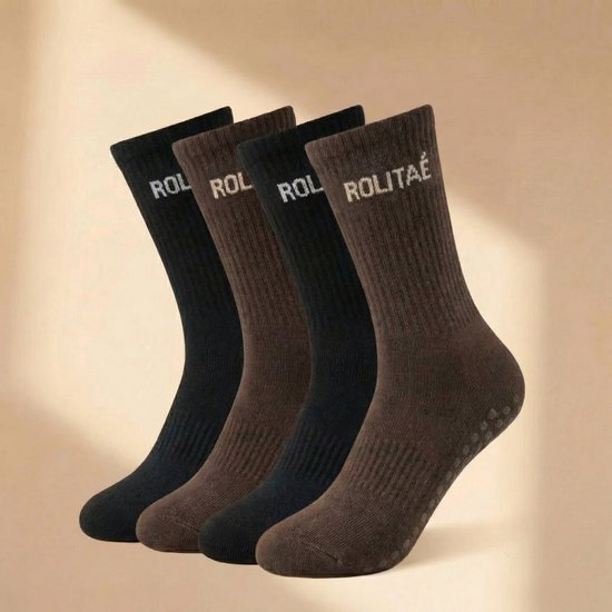 Rolitaé Yoga & Pilatessokken 4-Pack | Dark classic | 4 Paar Anti-Slip Gripsokken | Maat 36-39